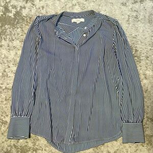 LOFT Navy and White Striped Blouse